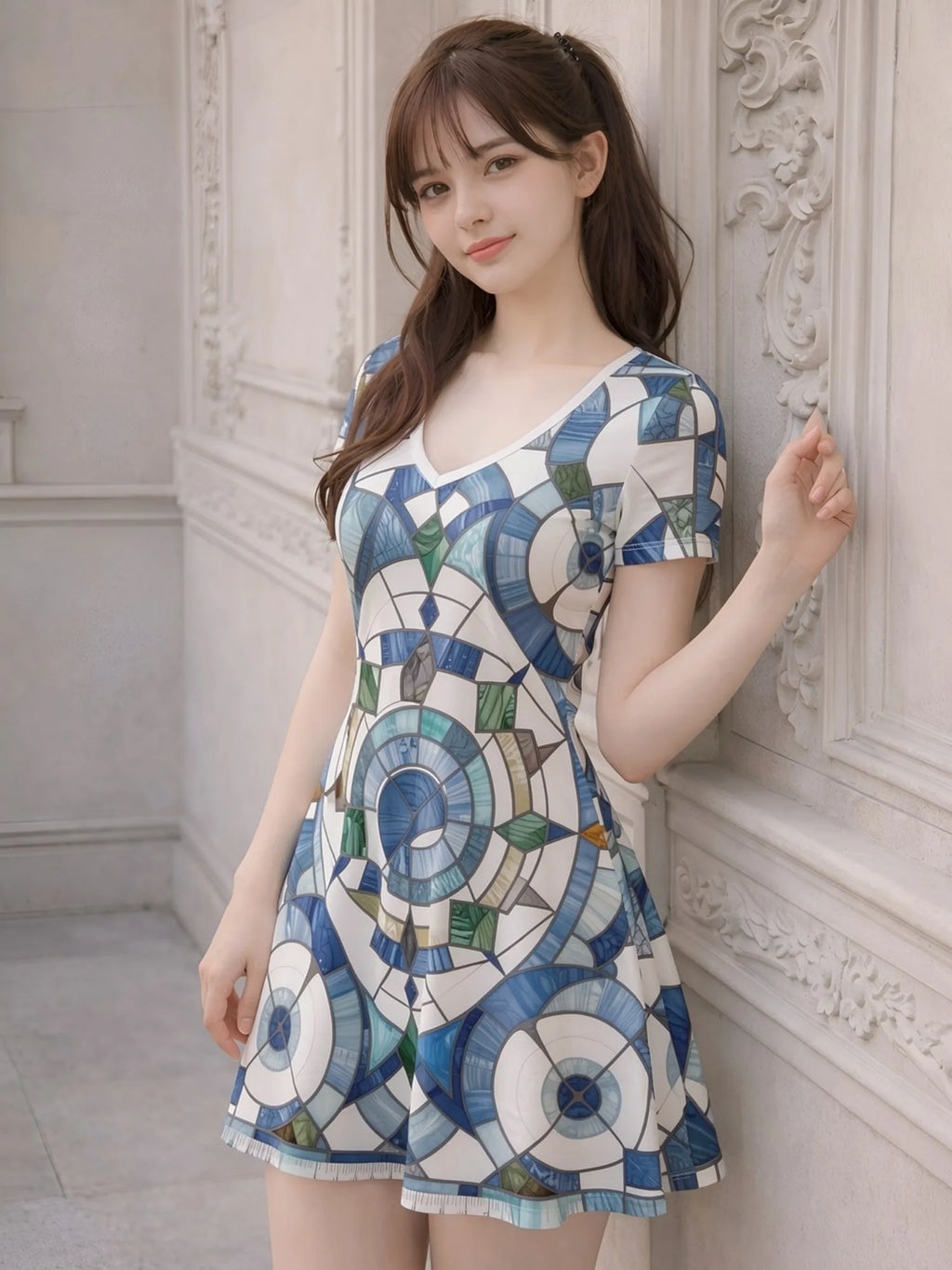 Damen-Minikleid mit V-Ausschnitt und Blumenmuster, A-Linie, Kurzarm, Lässiges Strand- und Urlaubsoutfit, Charmant, Leicht, Fließend, Hübsch, Süß, Modern, Niedlich, Frisch