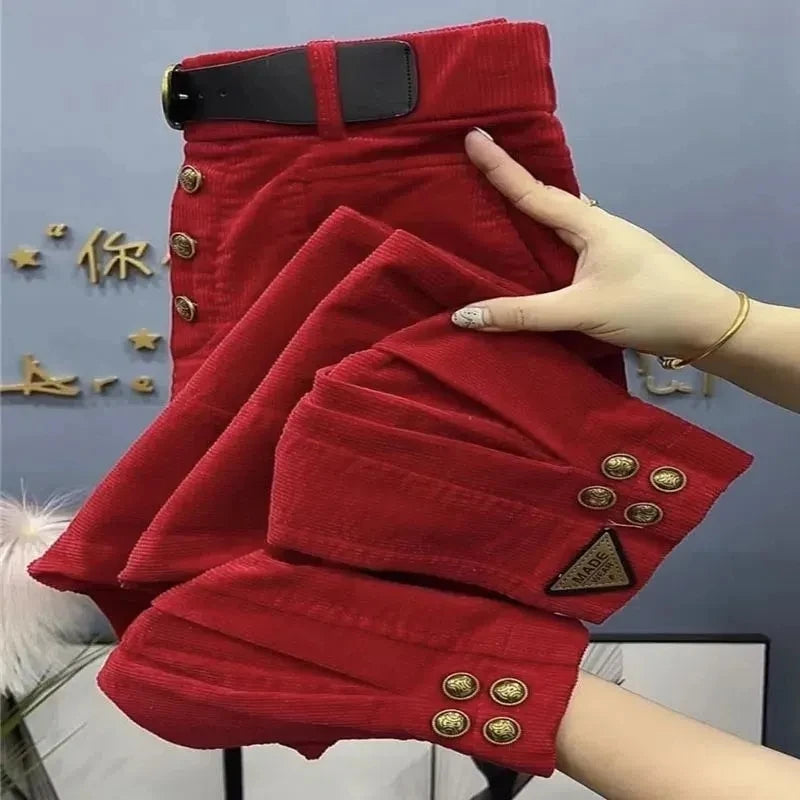 2023 Autumn Winter Korean Solid Color Thick Warm Corduroy Pants Women Loose Casual Be All-Match Bundle Foot Ladies Harem Pants