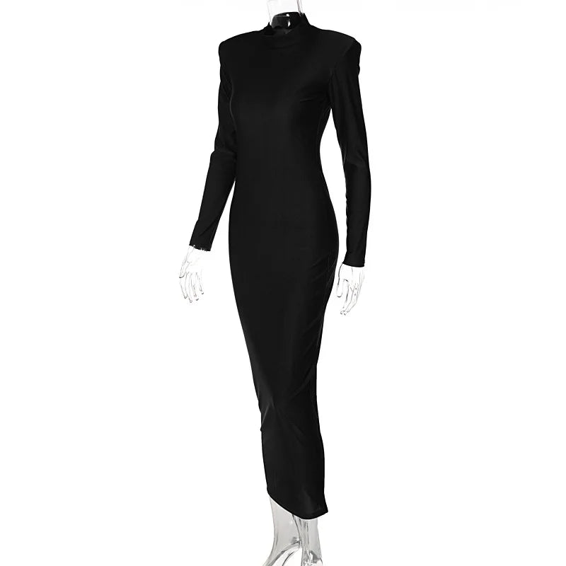Schulter Gepolsterte Lange Hülse Bodycon Grün Party Club Maxi Lange Kleid 2024 Frühling Herbst Frauen Mode Elegante Kleidung