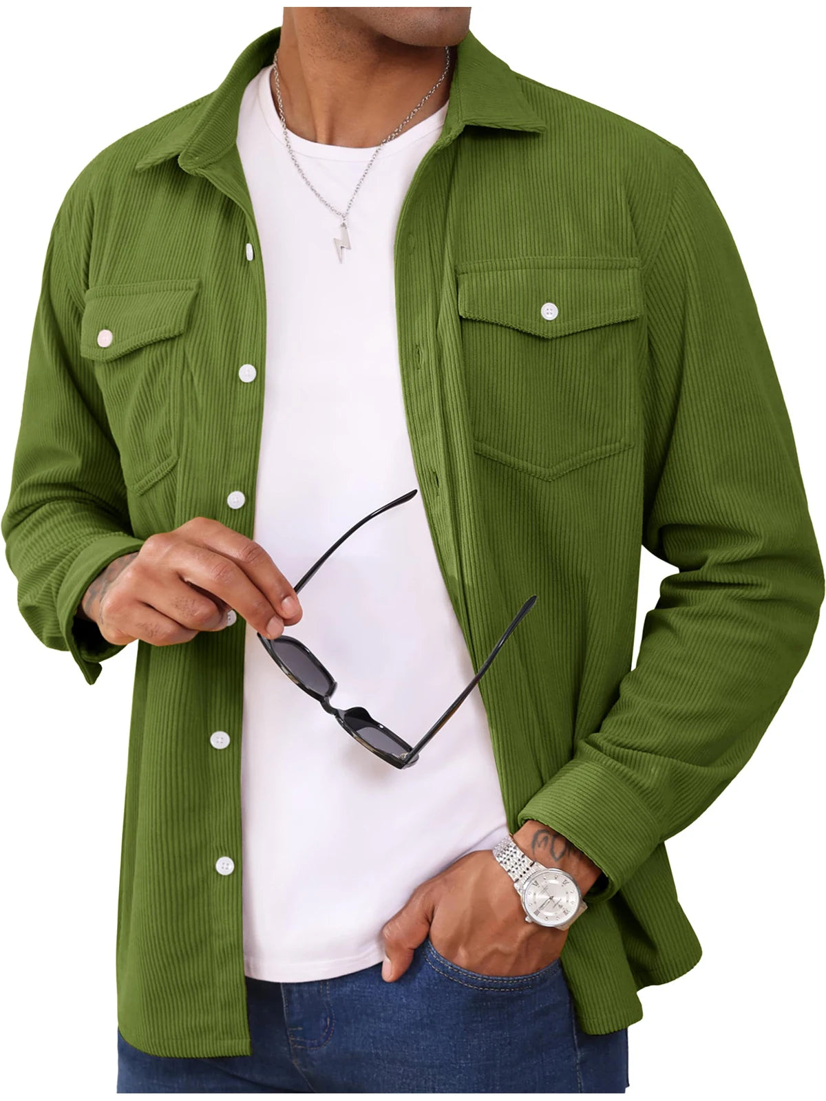 MAGCOMSEN Herren-Cordjacke, langärmelig, lässig, leichtes Hemd mit Brusttasche, Arbeit, Alltagsjacke, Frühlings- und Herbstmantel