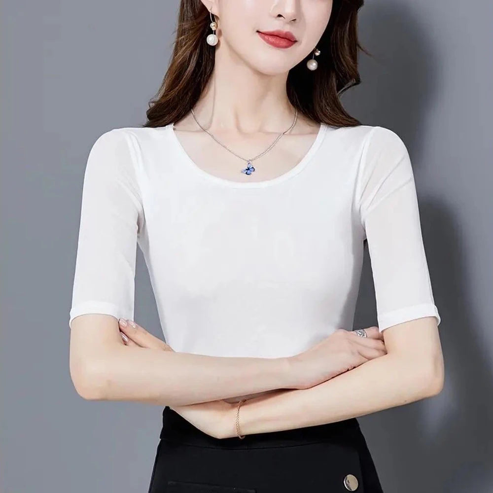 S-3XL Purple Blue Red Green Shirt Women Transparent Mesh Short Sleeve O-neck Thin T shirt Half Sleeve O Neck Female Blouses Tops