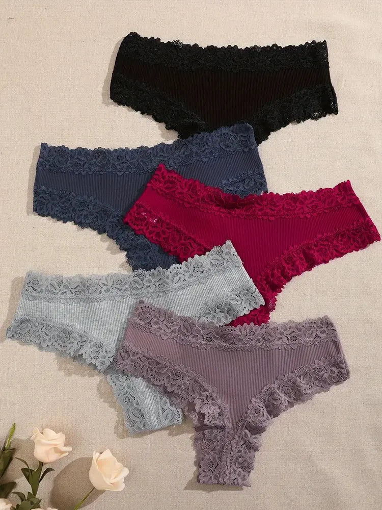 5 Teile/satz Frauen Baumwolle Höschen Floral Spitze Intime Unterwäsche Trendy Patchwork Spitze Slip Weibliche Weiche Unterhose Dessous S-XL