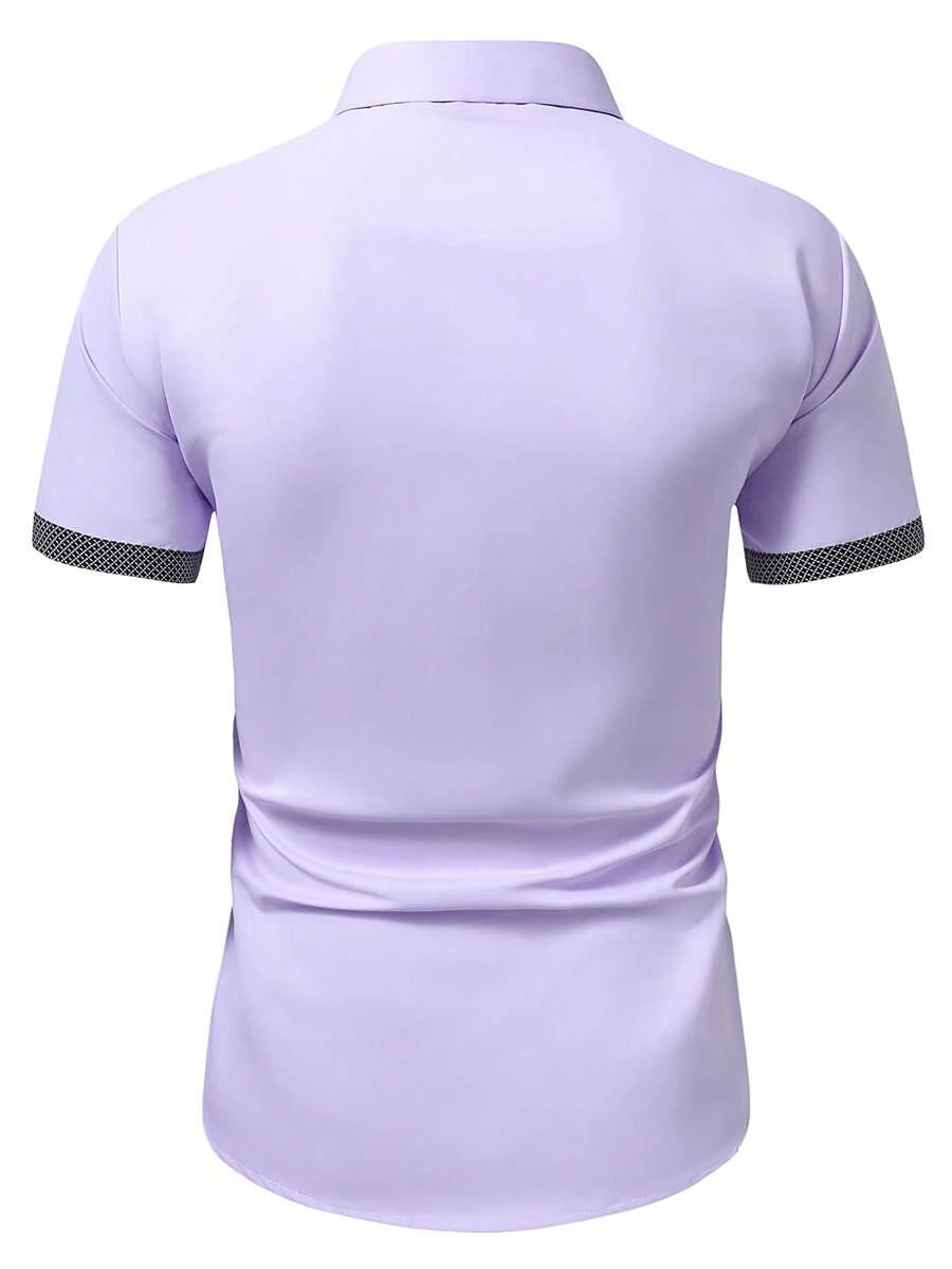Frühling Sommer Neue Herrenkleidung Kurzarm Farbblock-Hemd 95% Polyester 5% Spandex