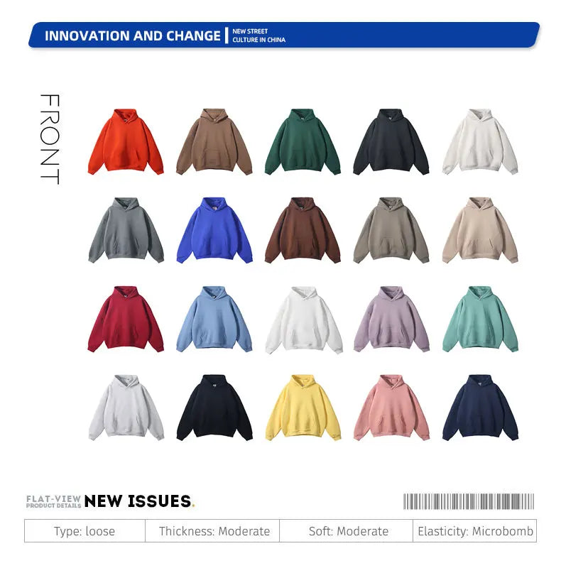 Winter Solid Color Hoodie Hip Hop Plush Hooded Sweatshirts Oversized Pullover Harajuku Custom Casual Hoodies Tracksuit Men Women