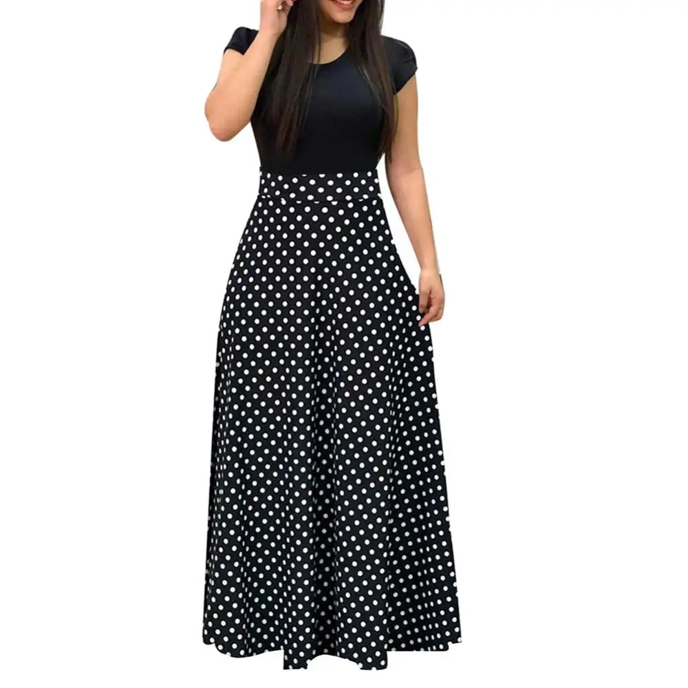 Elegant Women's Long Dress Flower Retro Printed Patchwork Long Sleeve Banquet Maxi Robe S-5XL
