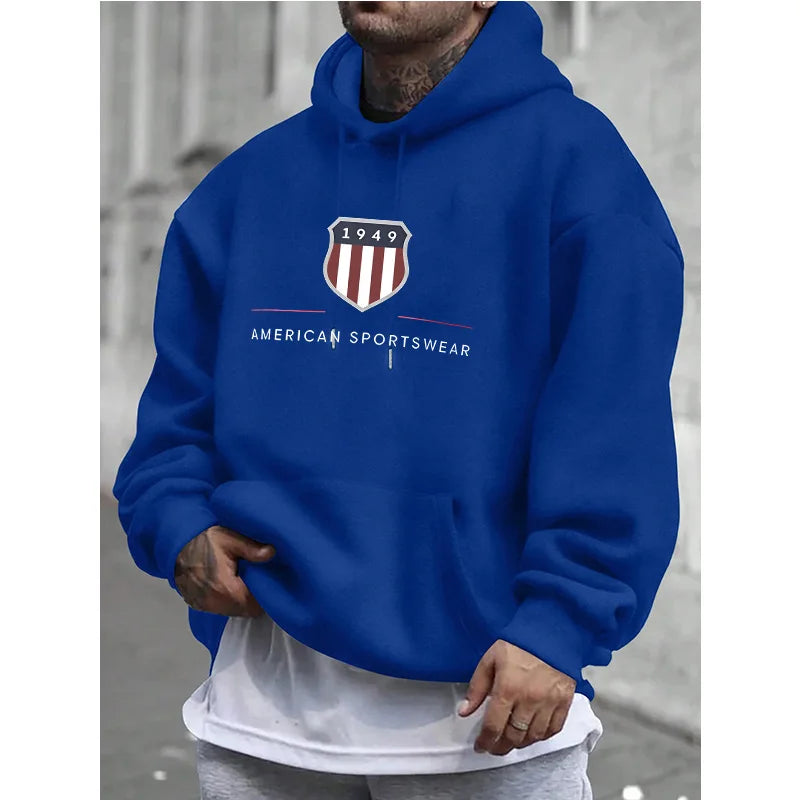 2025 Men's Hoodie Warm Men's Sweatshirt Fashion Street Casual Men's Loose Cool 1949 Printed Pullover  Hoodie