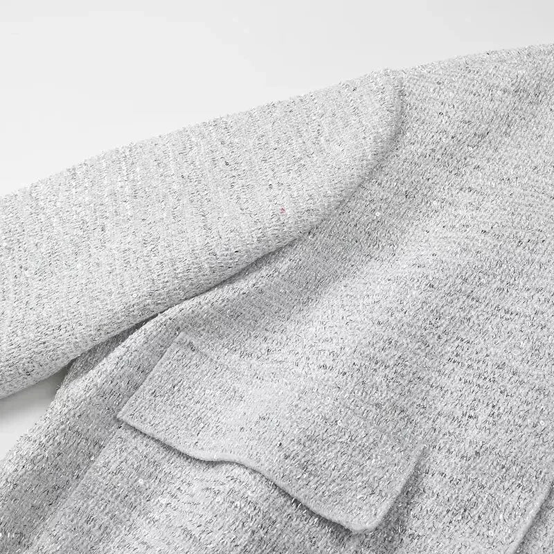 Damen Pailletten Bomber jacke fallen neue Rundhals ausschnitt Langarm Tasche Stretch Saum Pailletten Jacke Mantel weibliche schicke Oberbekleidung