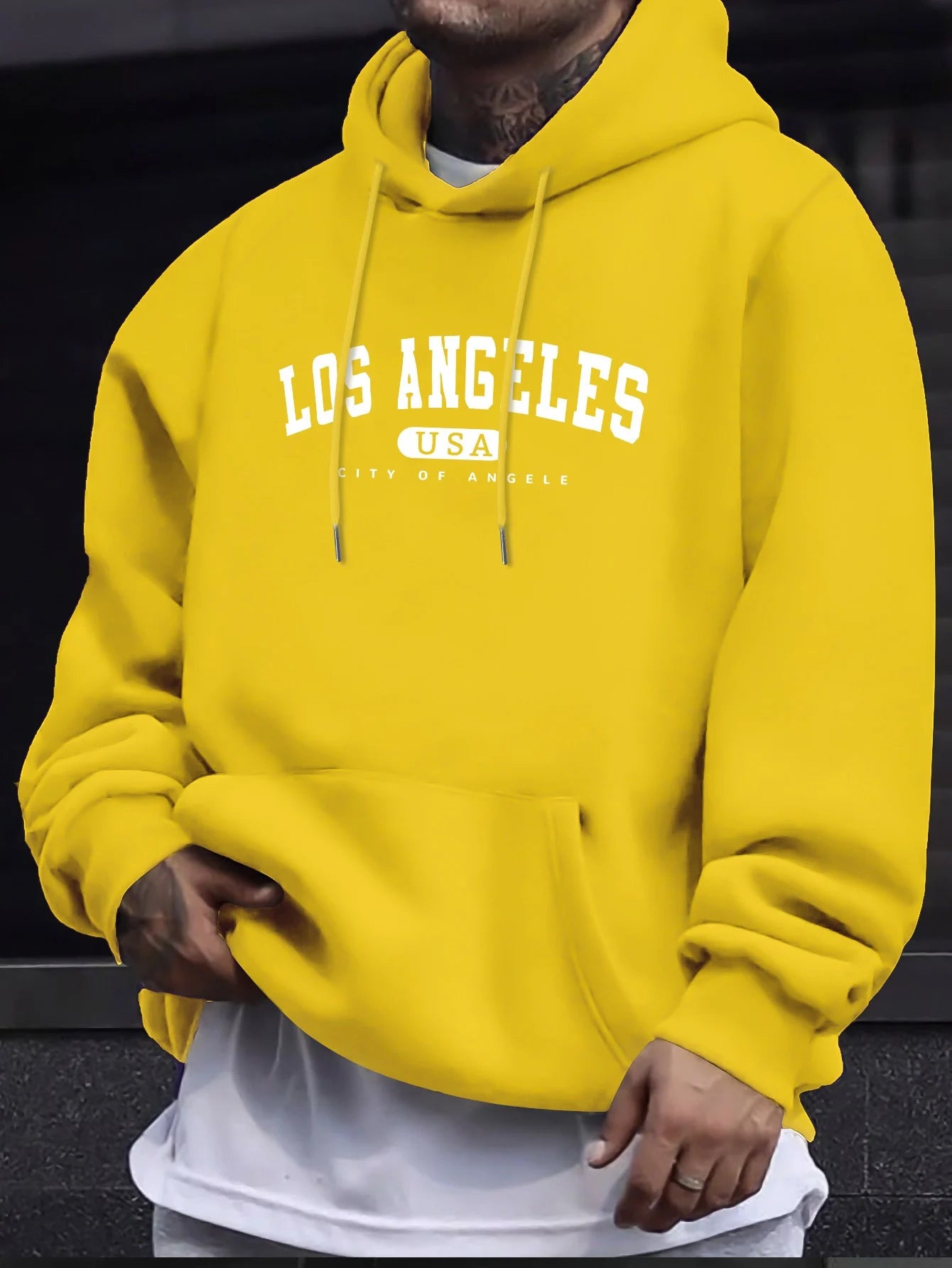 Los Angeles Usa Print Herren Langarm Kordelzug Print Hoodies T-Shirt BAUMWOLLE für Männer Casual Herbst Winter