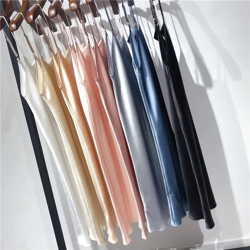 SuyaDream Damen-Minikleid, 19 mm, 100 % echte Seide, ärmellos, solide Spaghettiträger, Schlafkleider, 2022, elegante, schicke Kleidung