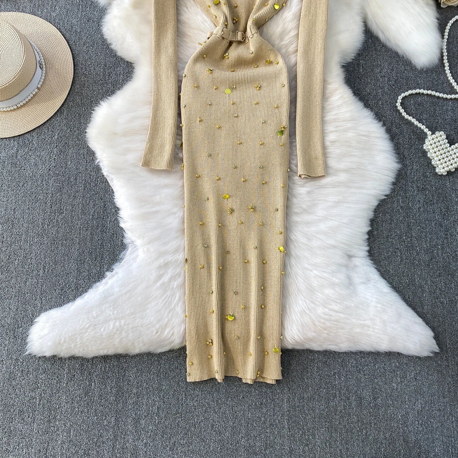 Schickes, sexy, elegantes, langärmliges, figurbetontes O-Ausschnitt-Kleid für Damen, koreanische Abendkleider für Modezeremonie