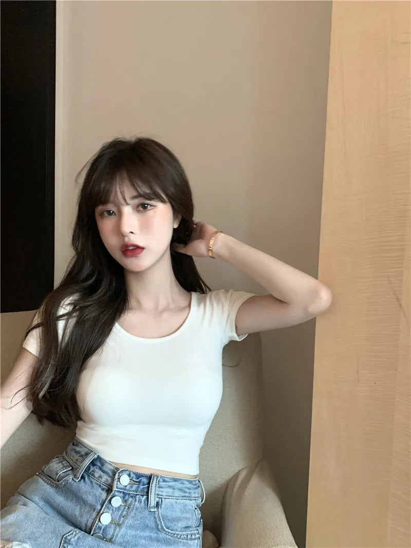 Sommerliche sexy Crop-Tops für Damen, schmal geschnitten, Kpop Y2K Kawaii Gothic T-Shirt, Harajuku Vintage, günstige Kleidung, süße Streetwear-Shirts