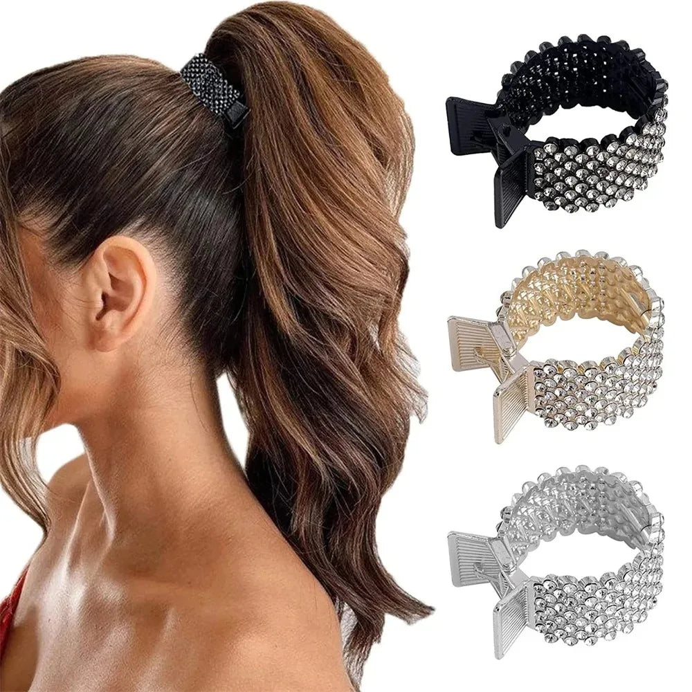 Mode Perle Strass Metall Haar Clip Frauen Mädchen Mini Hohe Pferdeschwanz Halter Kristall Haar Krallen Elegante Party Kopfschmuck