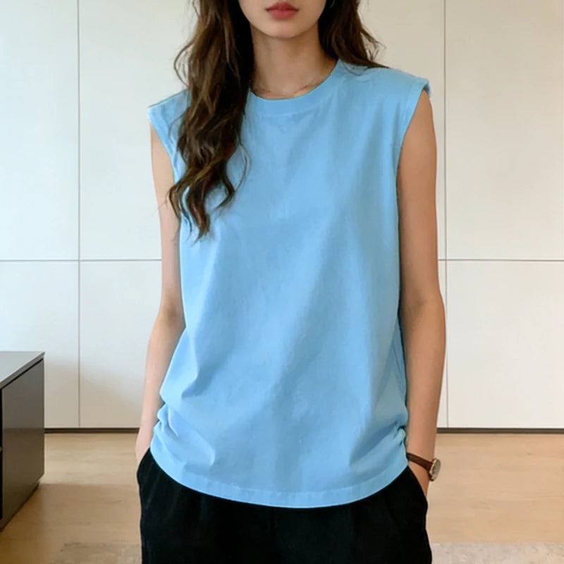 Damen-Tanktop, locker, ärmellos, Sommer, lässig, Weste, Basic, Alltag, T-Shirt, süßer Stil, geeignet für Studenten, dehnbar, weich, Damenbekleidung