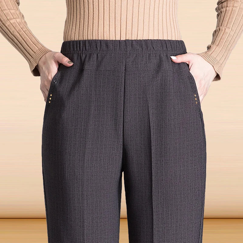 Autumn Winter Women Pants New Elastic High Waist Straight Pants Middle Elderly Mom Casual Pants Oversize XL- 9XL Female Trousers