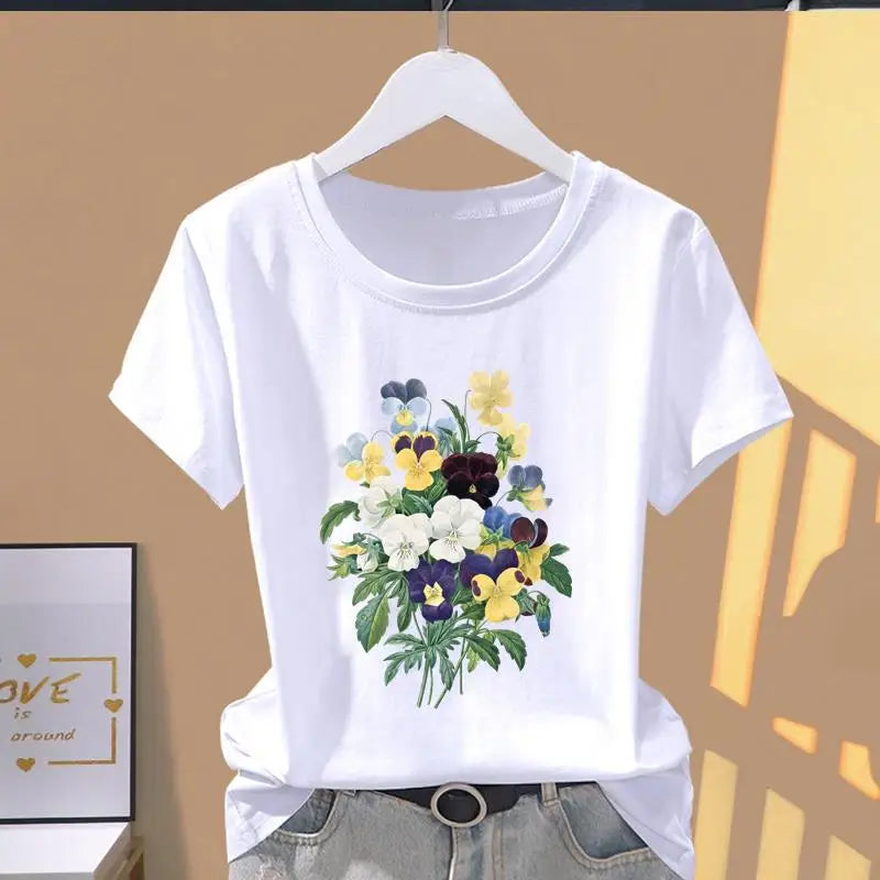 Klassisches, meistverkauftes, rosa, trapezförmig gemustertes, bedrucktes Damen-T-Shirt mit Rundhalsausschnitt und kurzen Ärmeln, modisches, sportliches Sommer-Modal-T-Shirt.
