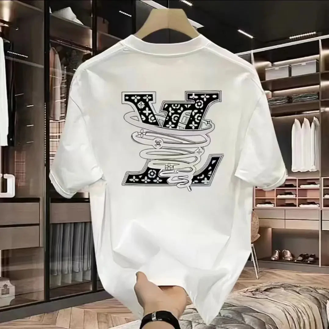100% reine Baumwolle Herren Luxus-Marken Buchstaben-Print T-Shirt, Kurzarm-T-Shirt, Hochwertige Herrenkleidung, Streetwear