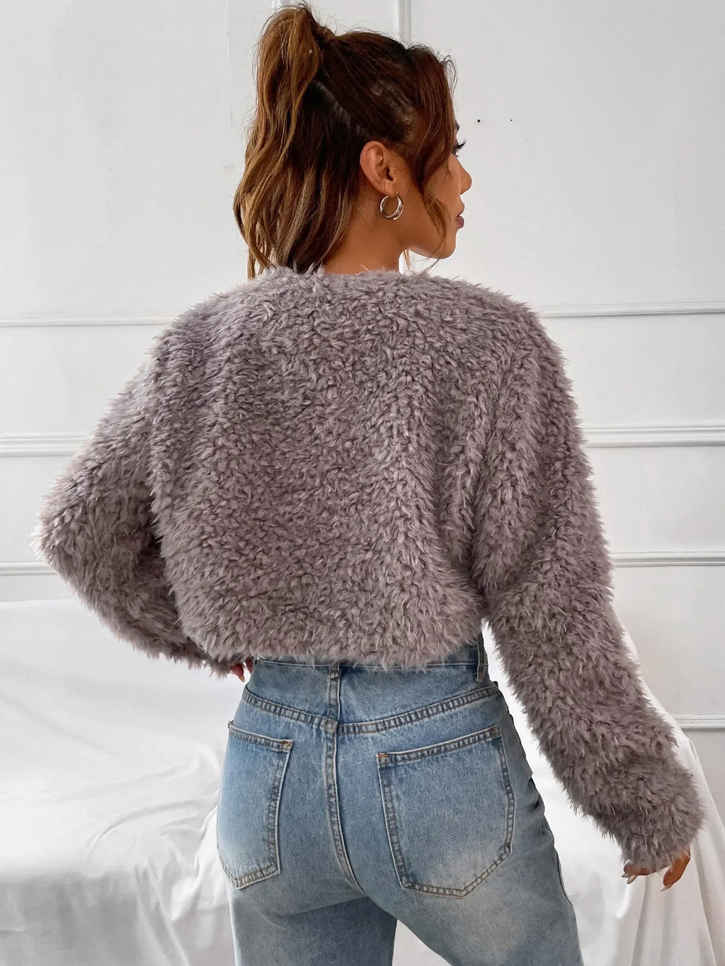 Koreanische Version von Mode Faul Wind Süße Nette Nachahmung Lamm Haar Kurzen Mantel Strickjacke Frauen Lose Flauschigen Top