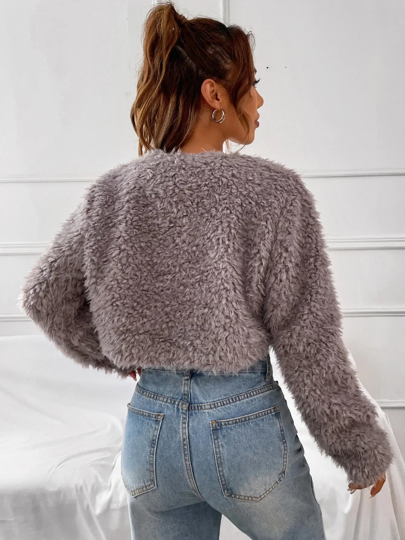 Koreanische Version von Mode Faul Wind Süße Nette Nachahmung Lamm Haar Kurzen Mantel Strickjacke Frauen Lose Flauschigen Top