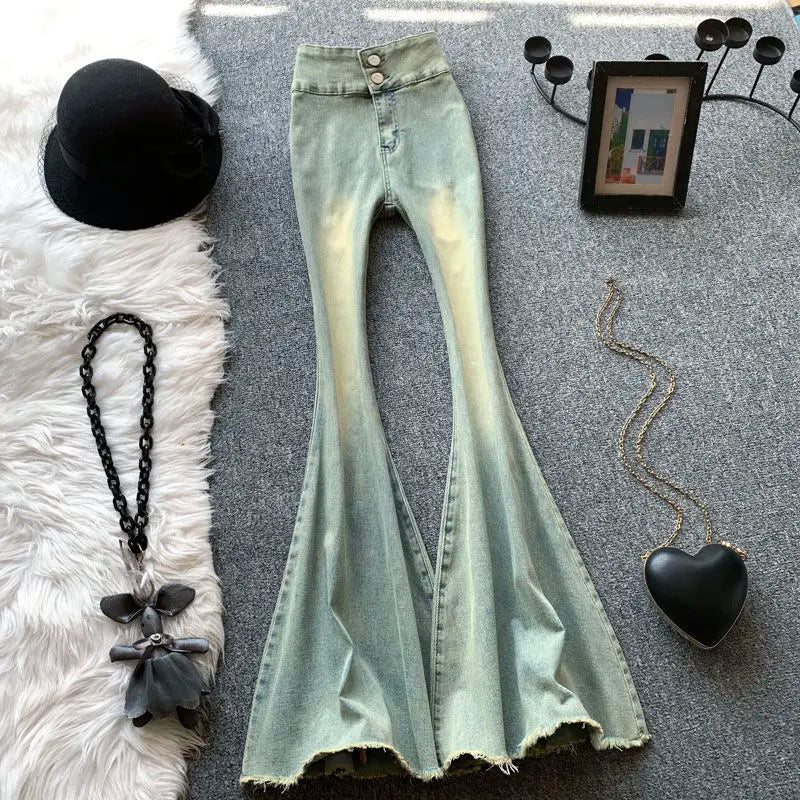 Jeans Frauen Herbst Chic Täglichen Flare Hosen Farbverlauf High Street Volle Länge Mode Alle-spiel Temperament Einfache Shinny