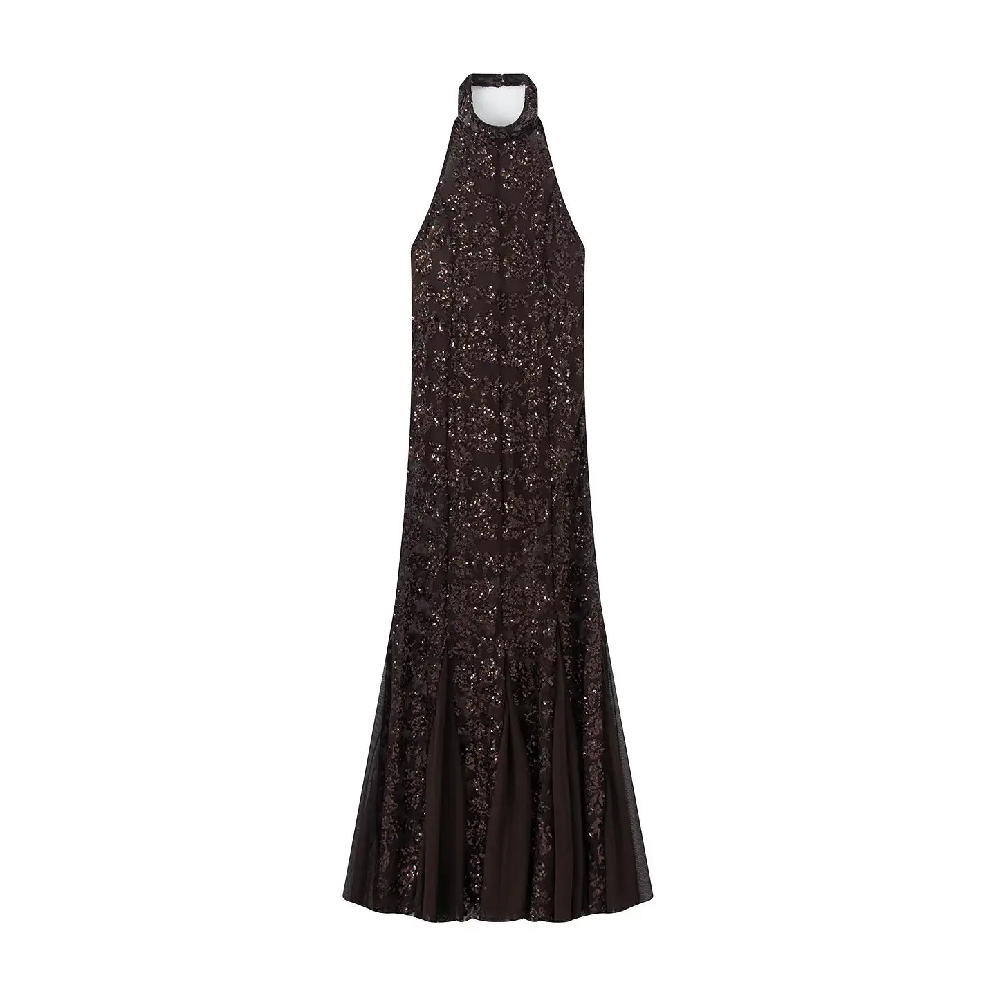 HH Damen Neues Modisches Abendkleid Sommer Ärmellos Rückenfrei Pailletten Bestickt Neckholder Dekoration Sexy Langes Kleid