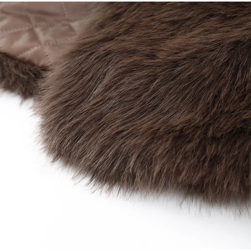 Solide braune flauschige Pelzjacke für Damen, lässig, Revers, lockere lange Ärmel, verdickt, warmer Kurzmantel, 2025, Winter, neue Dame, Pendelkleidung