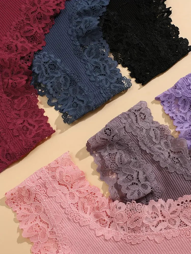 5 Teile/satz Frauen Baumwolle Höschen Floral Spitze Intime Unterwäsche Trendy Patchwork Spitze Slip Weibliche Weiche Unterhose Dessous S-XL