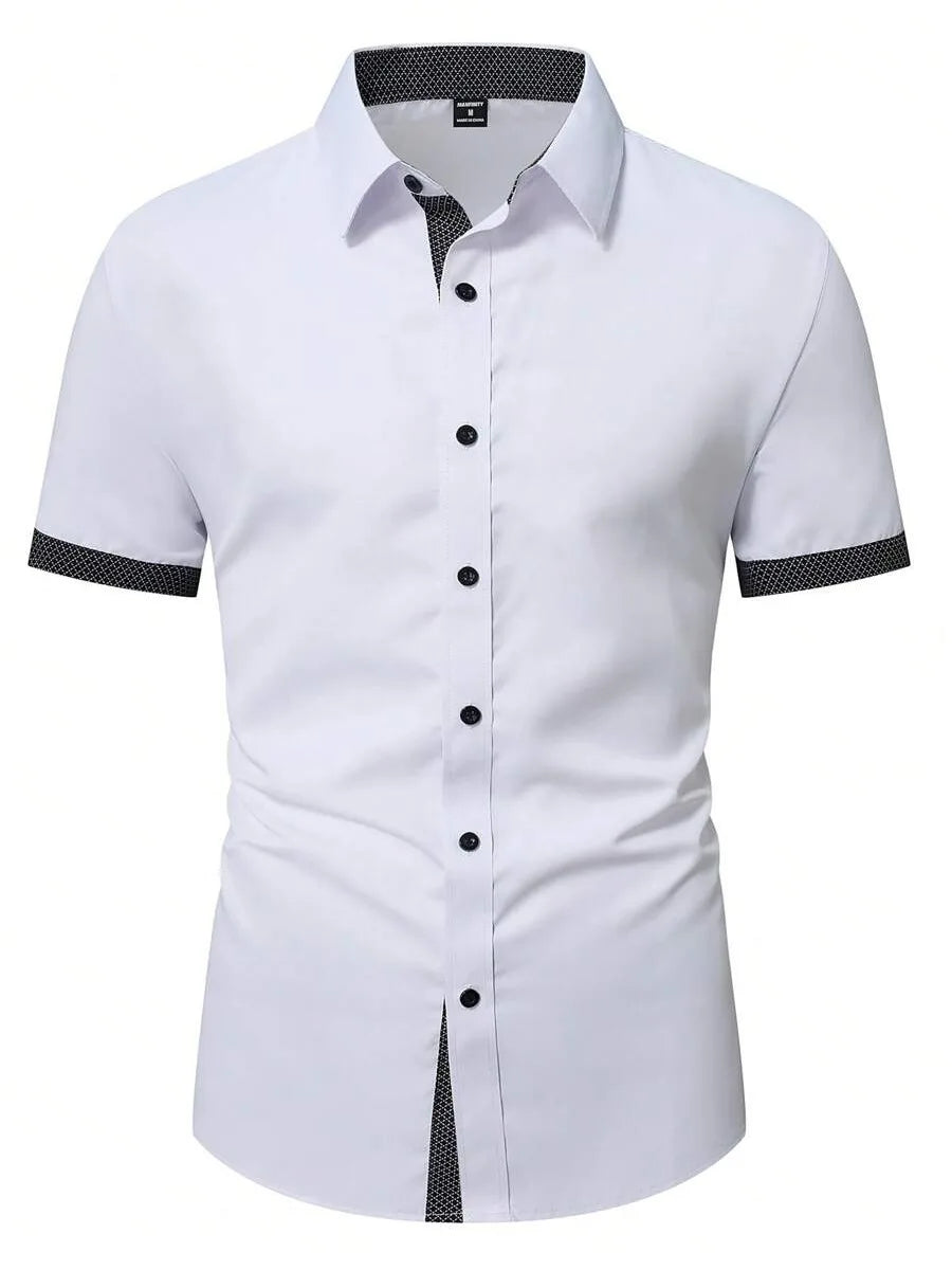 Frühling Sommer Neue Herrenkleidung Kurzarm Farbblock-Hemd 95% Polyester 5% Spandex
