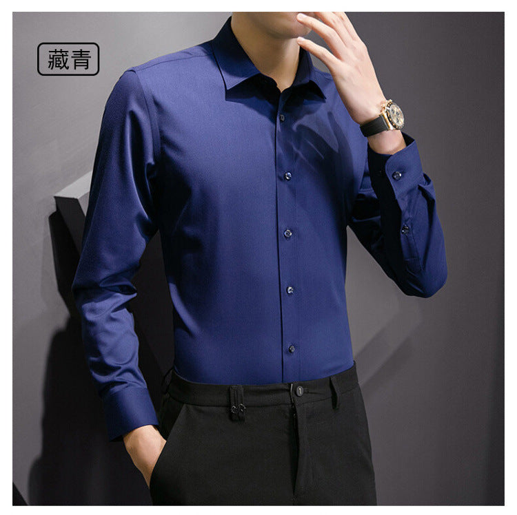 Neue Plus Größe Männer Einfarbig Business Hemd Mode Klassische Grundlegende Beiläufige Dünne Weiße Langarm-shirt Marke Kleidung