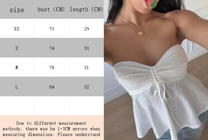 Sexy Sommer-Trägerloses Oberteil für Damen, verstellbarer Kordelzug in der Taille und Schlüssellochkragen, atmungsaktives, lässiges Mode-Shirt, elegante Sommermode
