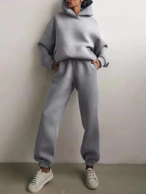 Plus Size 2024 Autumn/Winter Amazon Cross-Border Women's Fashion Casual Thickened Long Sleeve Sweatshirt Trousers Two-Piece Suit