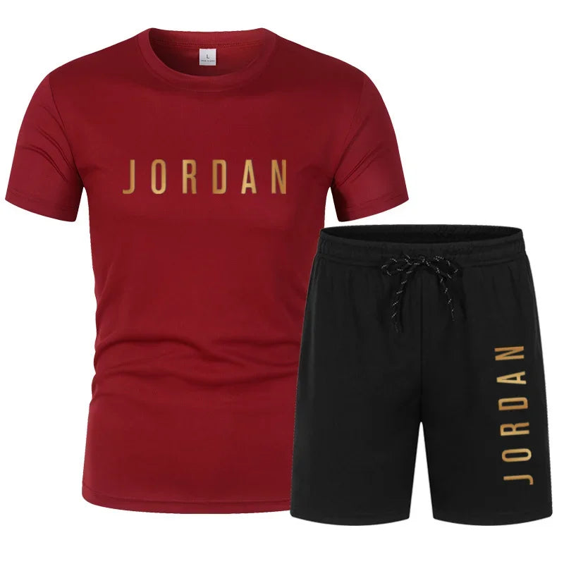 Sommermode Trendy Casual Sport Zweiteiliges Set Jugend Herren Kurzarm T-Shirt + Shorts Set