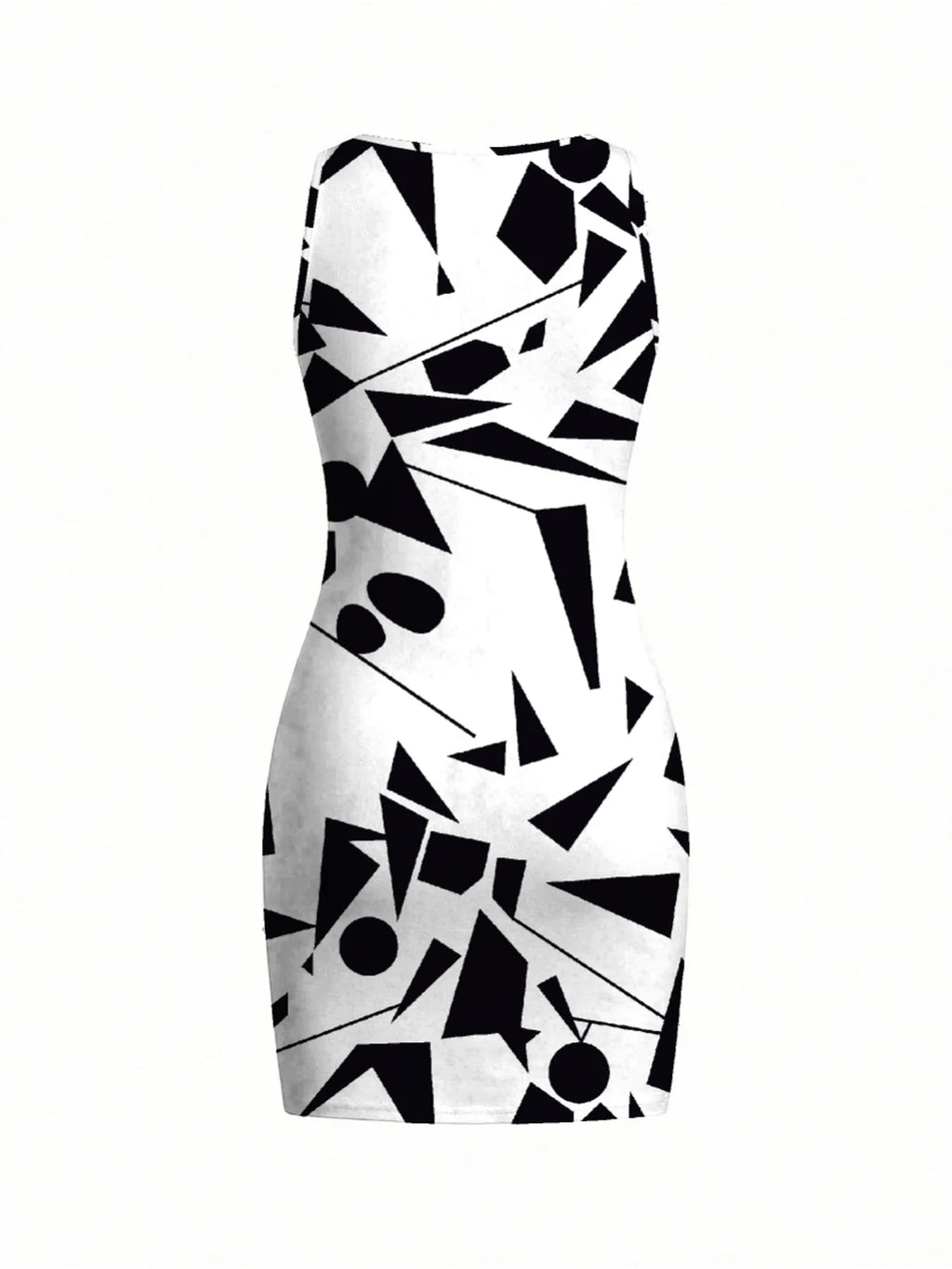 Damen-Kleid mit geometrischem Muster, ärmellos, Minirock, Rundhalsausschnitt, Sommer, lässig, elegant, bequem, bedruckt, modisch