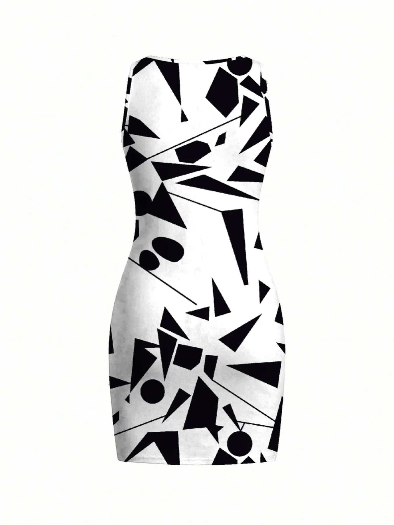 Damen-Kleid mit geometrischem Muster, ärmellos, Minirock, Rundhalsausschnitt, Sommer, lässig, elegant, bequem, bedruckt, modisch