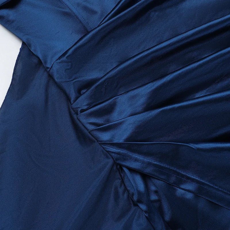 Elegantes Trägerloses Einfarbiges Abendkleid Schickes Satin-Korsettkleid für Damen V-Ausschnitt Geschlitztes Blaues Langes Kleid Damen Sommer-Partykleid