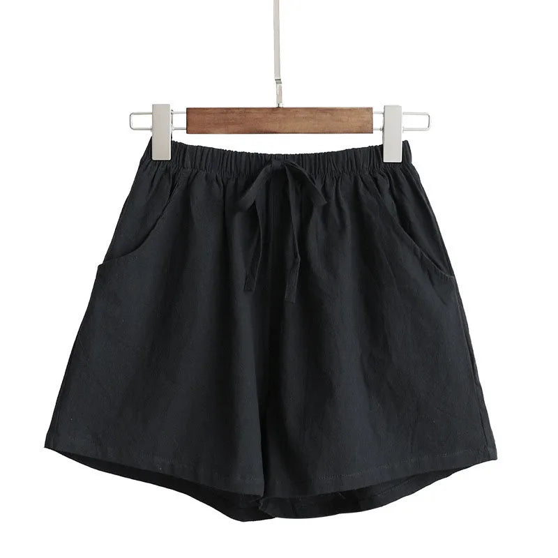 Damen Baumwoll-Leinen-Shorts 2026 – Neue Sommer High-Waist Freizeit-Sportshorts für Damen, einfarbig mit Taschen, lockere Strand-Shorts