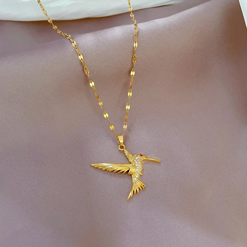 EILIECK 316L Edelstahl Glanz Zirkonia Schwan Anhänger Halskette Gold Farbe Textur Metall Personalisierte Schmuck Halskette