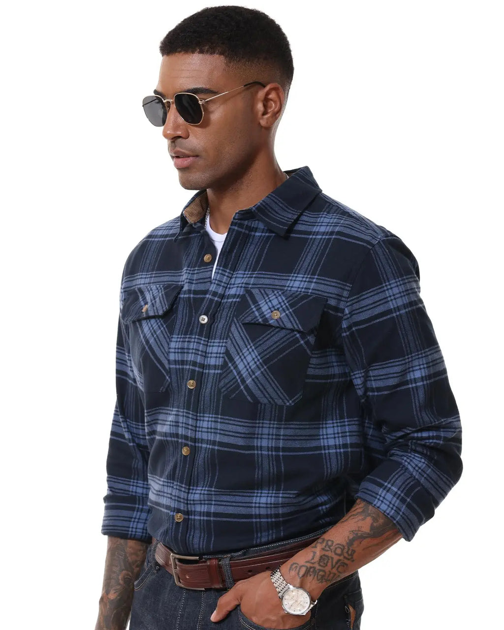MAGCOMSEN Flanellhemden für Herren, langärmelig, Baumwolle, langärmelig, kariertes Hemd mit 2 Taschen, Knopfleiste, lässiges Cordhemd für Herren