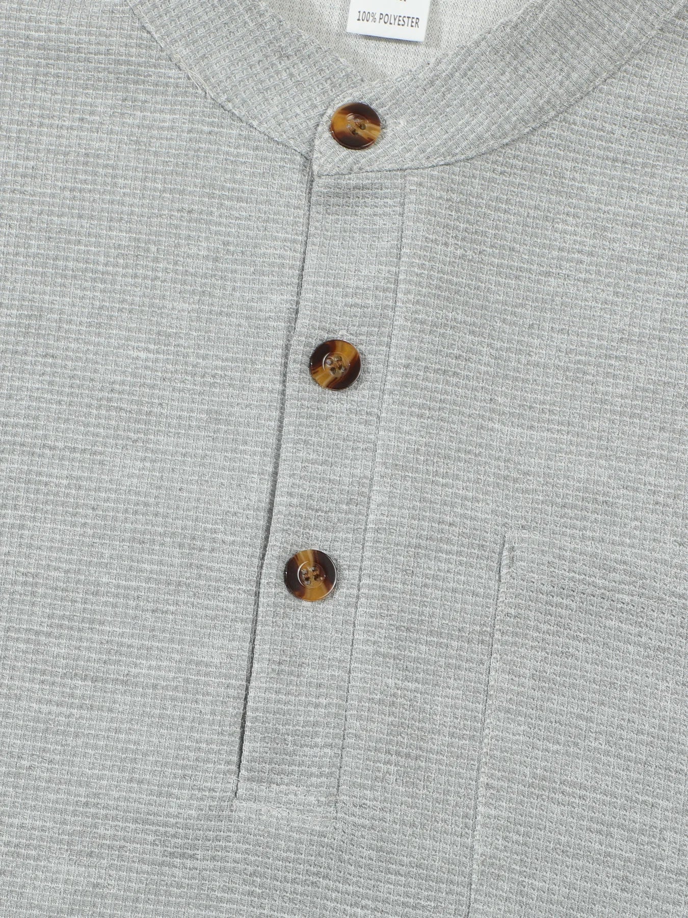 Men's casual waffle check long-sleeved shirt stand-up collar button semi-cardigan breathable and comfortable daily wear shirt