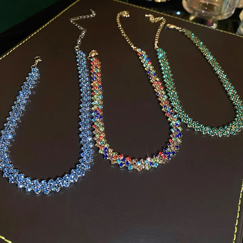 Luxuriöse glänzende voller Strass-Halskette für Frauen, personalisierte geometrische Kristall-Halsketten, Hochzeitsschmuck, Party-Geschenke