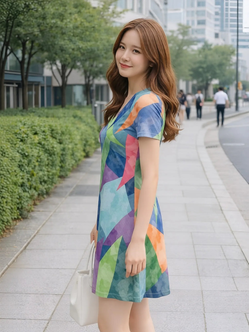 Damen-Minikleid mit V-Ausschnitt und Blumenmuster, A-Linie, Kurzarm, Lässiges Strand- und Urlaubsoutfit, Charmant, Leicht, Fließend, Hübsch, Süß, Modern, Niedlich, Frisch
