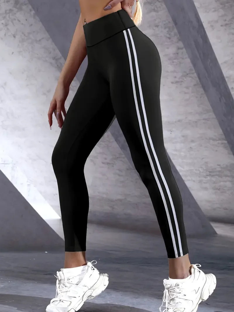 Hoch taillierte elastische Leggings für Damen, Frühling und Herbst, dünn, Doppelstange, eng anliegend, kleine Füße, Laufsport, Neun-Zoll