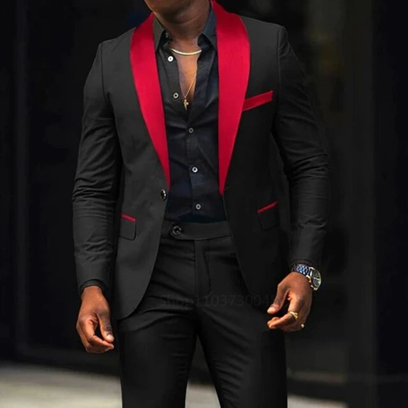 Lässige 2-teilige Herren-Hochzeitsanzüge, solide Slim-Fit, Schalkragen, Blazer, Hose, Designs, Party, Abschlussball, Anzüge, Trauzeuge, Business-Kleidung