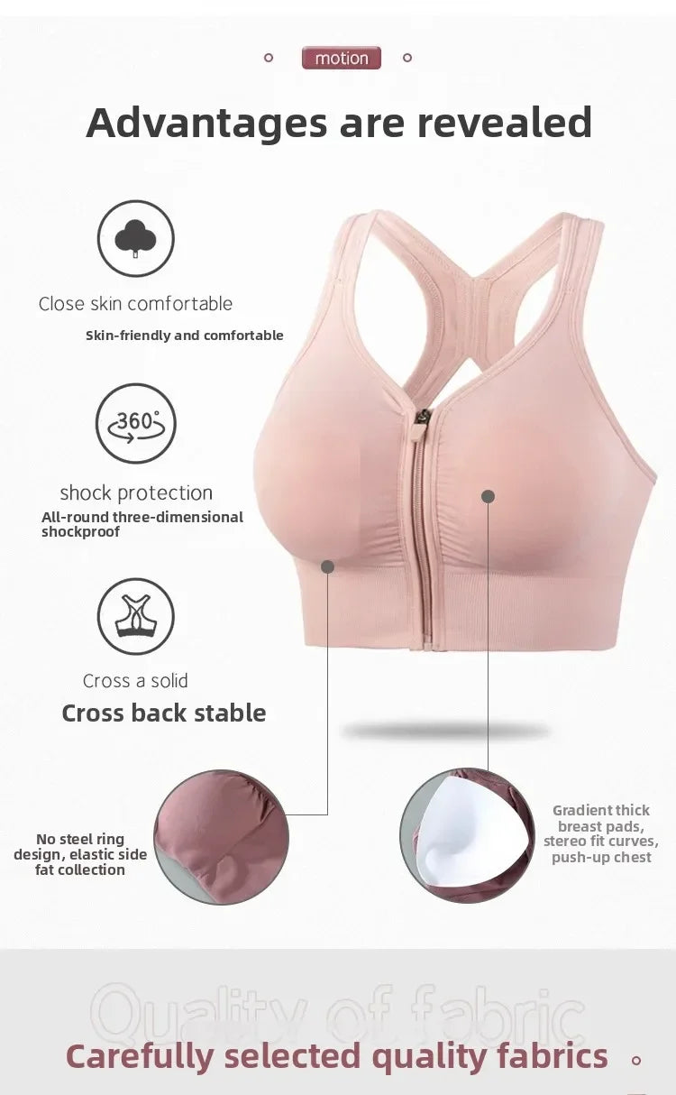 CZGUKE Running Fitness Sports Bra Front Zipper Women's Underwear Shockp roof Top Bra Breathable Seamless Yoga Bra