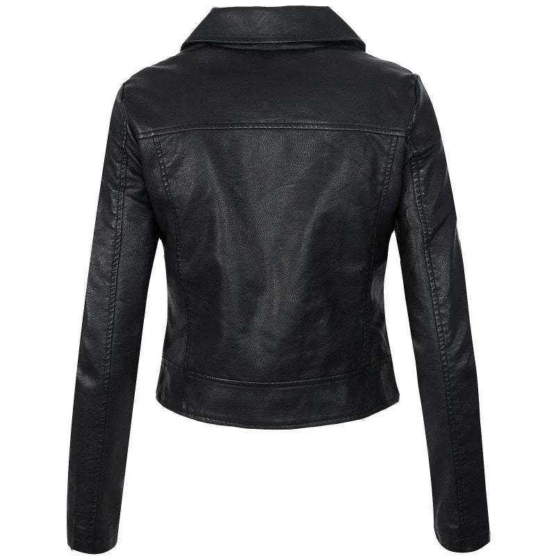 Slim Fit Short Zipper PU Leather Jacket Women's Solid Color Outerwear Autumn Winter Street Style Comfortable Casual Fashion