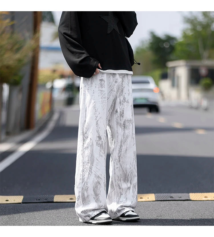 Jeans Herren Klassische Jeans mit geradem Bein, weiße Batik-Denim-Hose, Unisex, modische Freizeithose, Streetwear, Hip-Hop-Stil, gewaschen