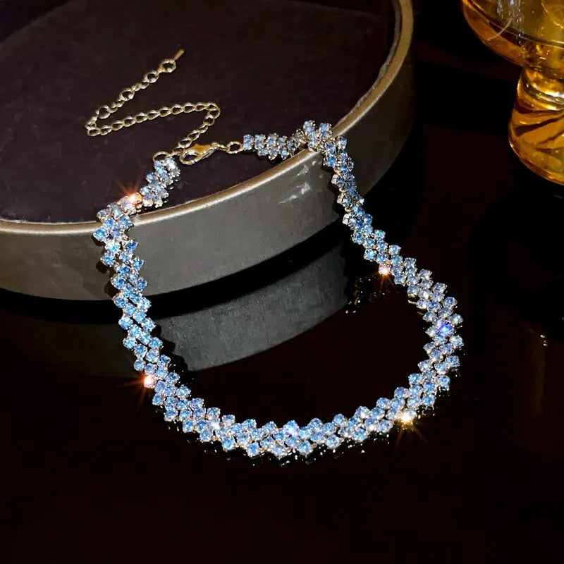 Luxuriöse glänzende voller Strass-Halskette für Frauen, personalisierte geometrische Kristall-Halsketten, Hochzeitsschmuck, Party-Geschenke