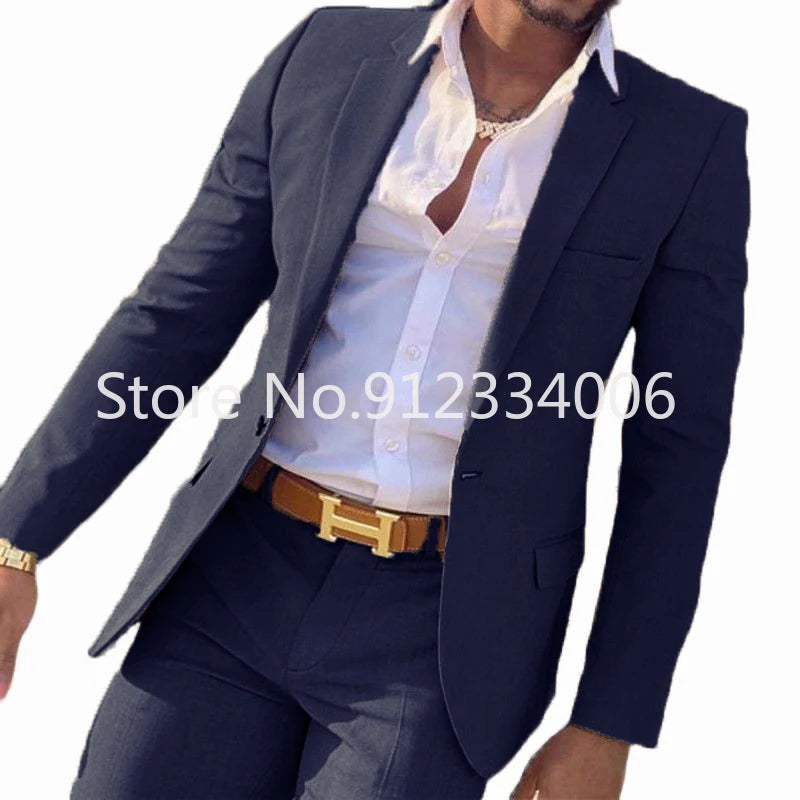 2-teiliger beigefarbener Anzug für Männer, Slim Fit, Hochzeit, Bräutigam, Smoking, Trauzeugenanzüge, männliche Mode, Raucherkostüm, Homme, Blazer mit Hosen