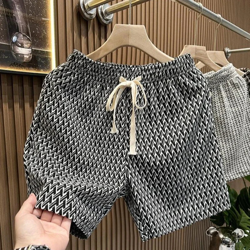 Herrenbekleidung, bedruckt, karierte Shorts, Sommer, stilvoll, gerades Bein, lässige Strandhose, bequeme Taschen, leichte Straßenshorts