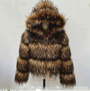 Frauen Gefälschte Waschbären Pelz Jacke Herbst Winter Faux Pelz Fuchs Mäntel Kurzen Mantel Jacken Pelzigen Oberbekleidung Elegante Dicke Warme Mäntel