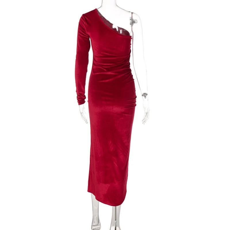 Frauen Elegante Langarm Party Abend Samt Bodycon Split Bleistift Midi Kleid Frühling Herbst Kleidung